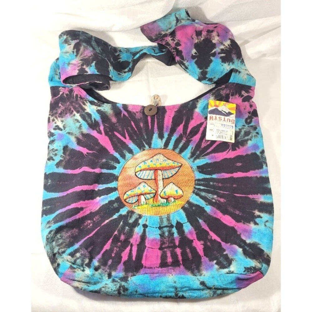Rising International Tie-Dye Embroidered Mushrooms Hobo Crossbody Bag